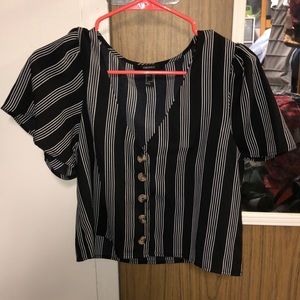 Striped cropped button up